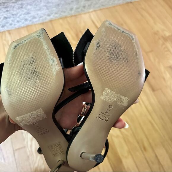 SCHUTZ Mila Square Toe Crystal Bow High Heel Sandals - Picture 4 of 9